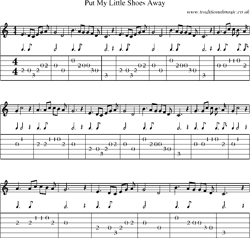 Guitar Tab and Sheet Music for Put My Little Shoes Away