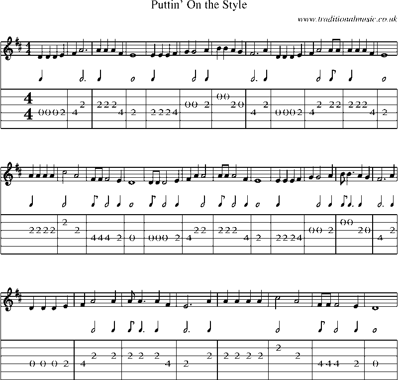 Guitar Tab and Sheet Music for Puttin' On The Style(1)