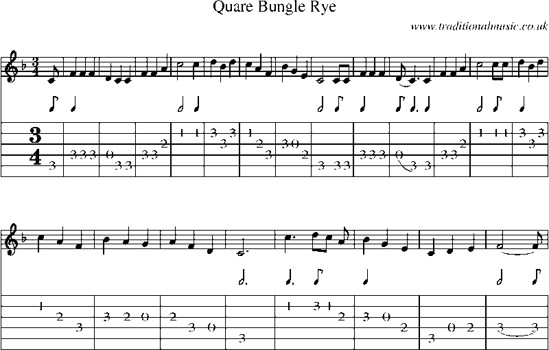 Guitar Tab and Sheet Music for Quare Bungle Rye