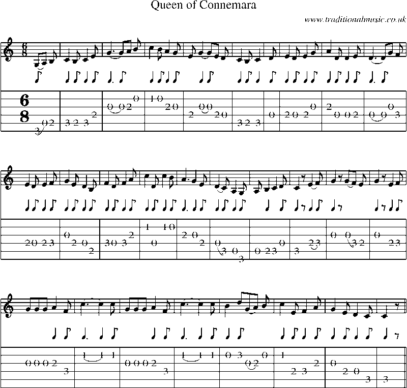 Guitar Tab and Sheet Music for Queen Of Connemara
