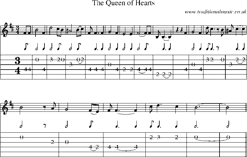 Guitar Tab and Sheet Music for The Queen Of Hearts