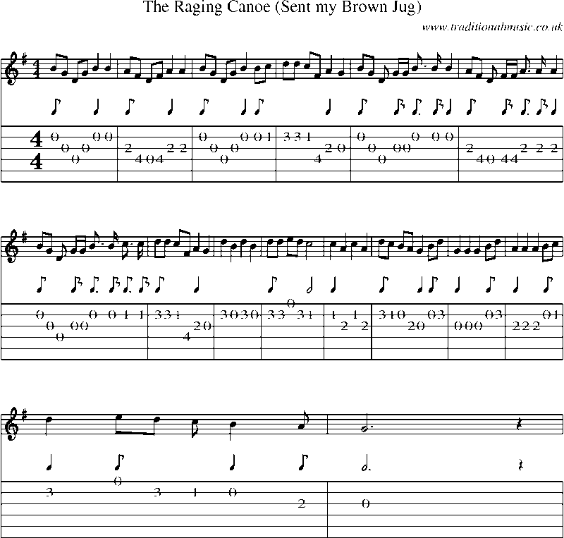 Guitar Tab and Sheet Music for The Raging Canoe (sent My Brown Jug)