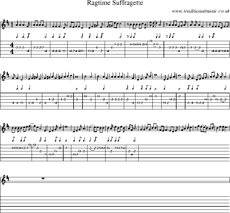 Guitar Tab and Sheet Music for Ragtime Suffragette