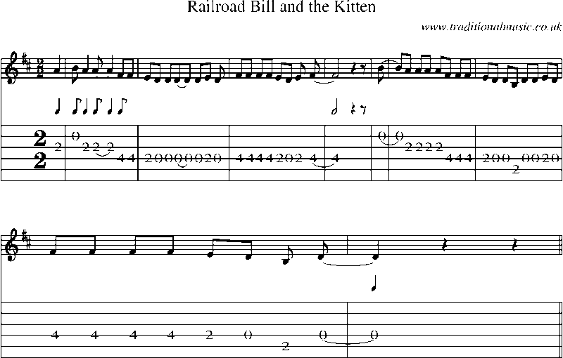 Guitar Tab and Sheet Music for Railroad Bill And The Kitten