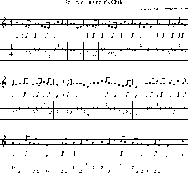Guitar Tab and Sheet Music for Railroad Engineer's Child