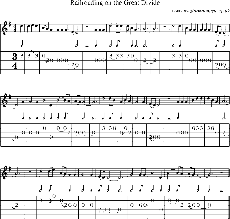 Guitar Tab and Sheet Music for Railroading On The Great Divide