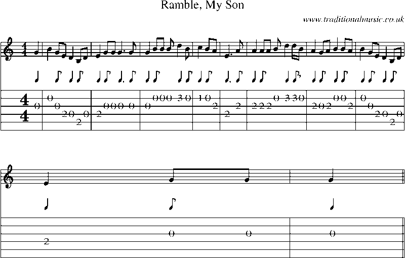 Guitar Tab and Sheet Music for Ramble, My Son