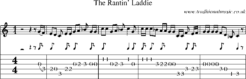 Guitar Tab and Sheet Music for The Rantin' Laddie