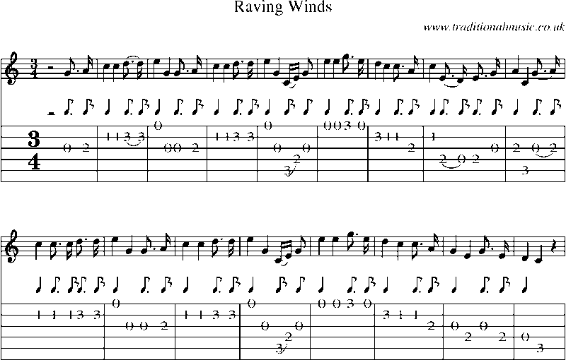 Guitar Tab and Sheet Music for Raving Winds