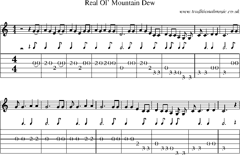 Guitar Tab and Sheet Music for Real Ol' Mountain Dew