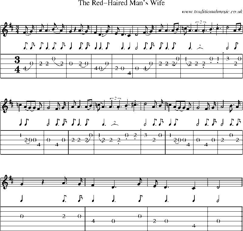 Guitar Tab and Sheet Music for The Red-haired Man's Wife