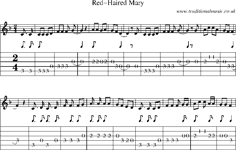 Guitar Tab and Sheet Music for Red-haired Mary
