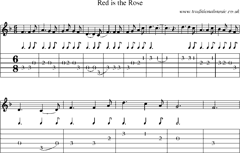 Guitar Tab and Sheet Music for Red Is The Rose