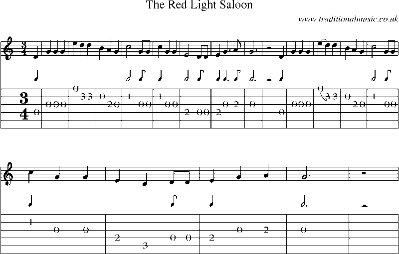 Guitar Tab and Sheet Music for The Red Light Saloon