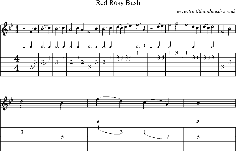 Guitar Tab and Sheet Music for Red Rosy Bush