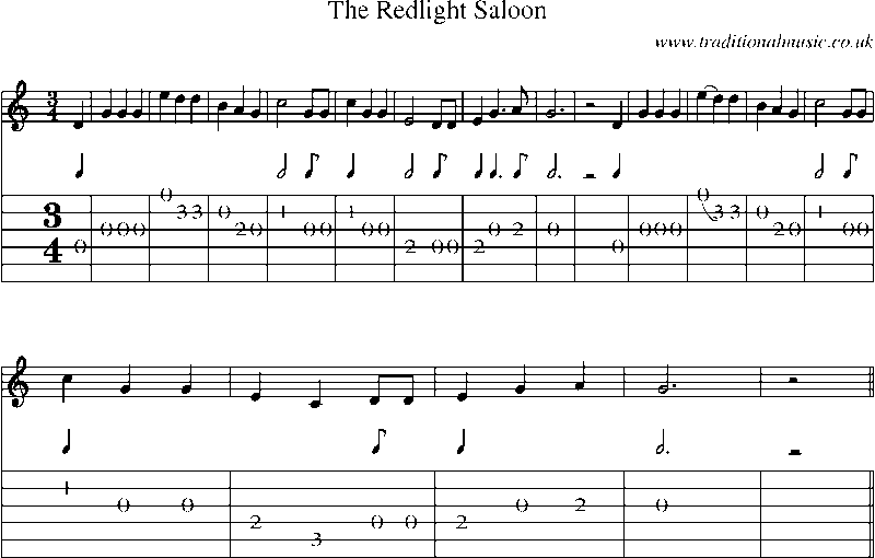 Guitar Tab and Sheet Music for The Redlight Saloon