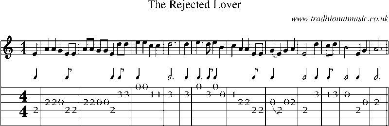 Guitar Tab and Sheet Music for The Rejected Lover