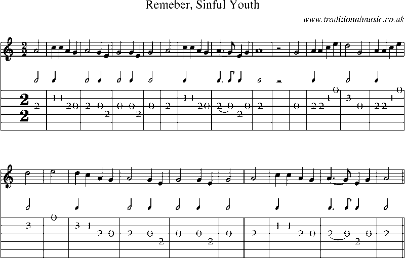 Guitar Tab and Sheet Music for Remeber, Sinful Youth