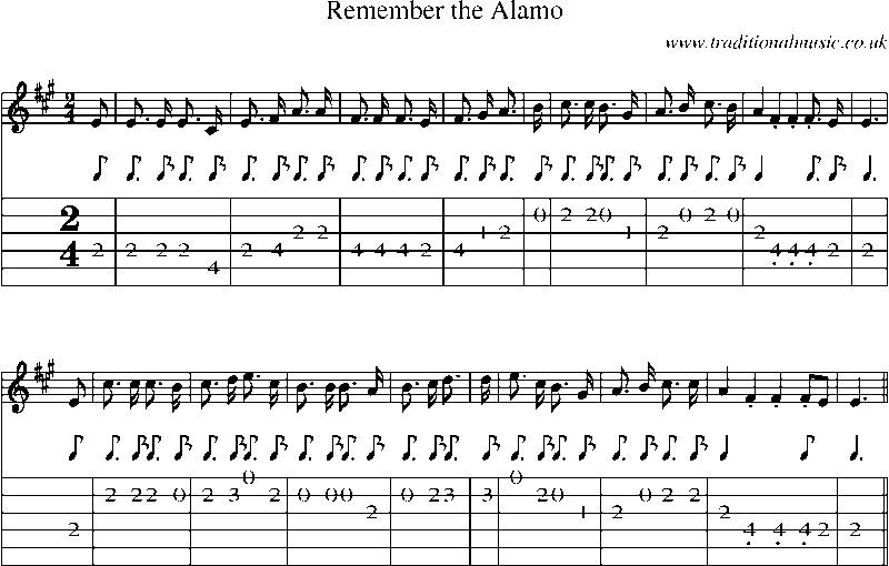 Guitar Tab and Sheet Music for Remember The Alamo