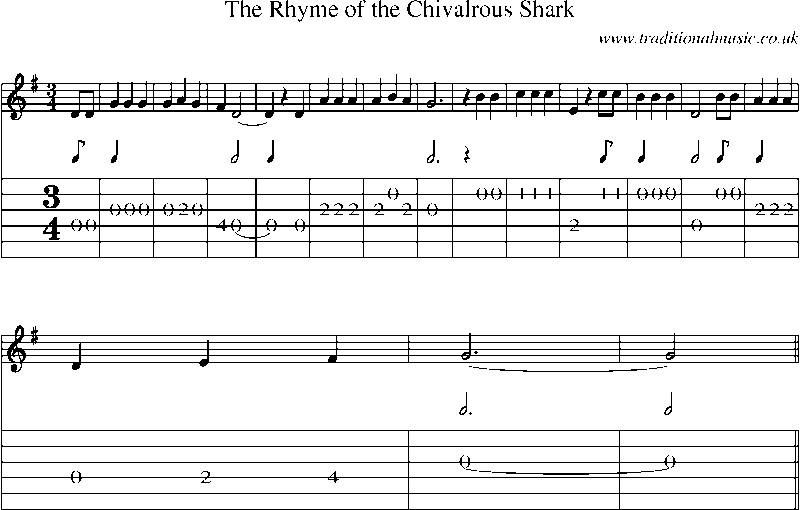 Guitar Tab and Sheet Music for The Rhyme Of The Chivalrous Shark