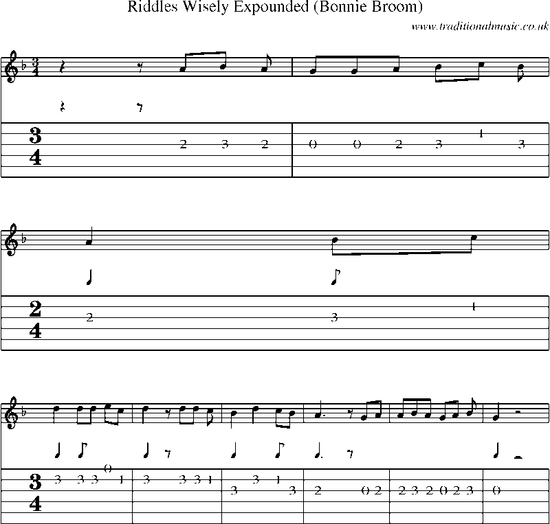 Guitar Tab and Sheet Music for Riddles Wisely Expounded (bonnie Broom)