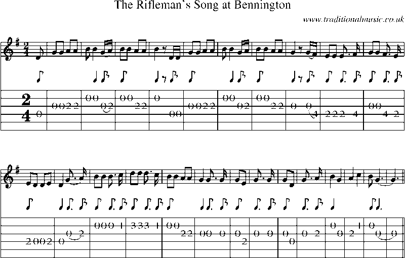 Guitar Tab and Sheet Music for The Rifleman's Song At Bennington