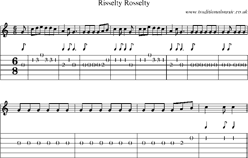 Guitar Tab and Sheet Music for Risselty Rosselty