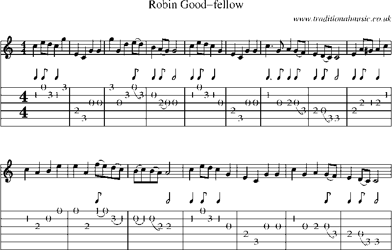 Guitar Tab and Sheet Music for Robin Good-fellow