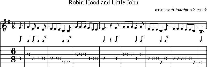 Guitar Tab and Sheet Music for Robin Hood And Little John