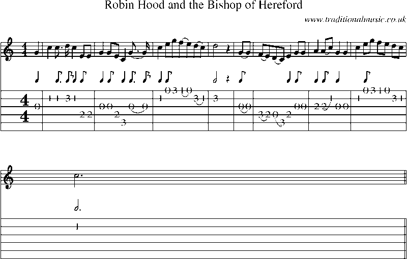 guitar tab and sheet music for robin hood and the bishop