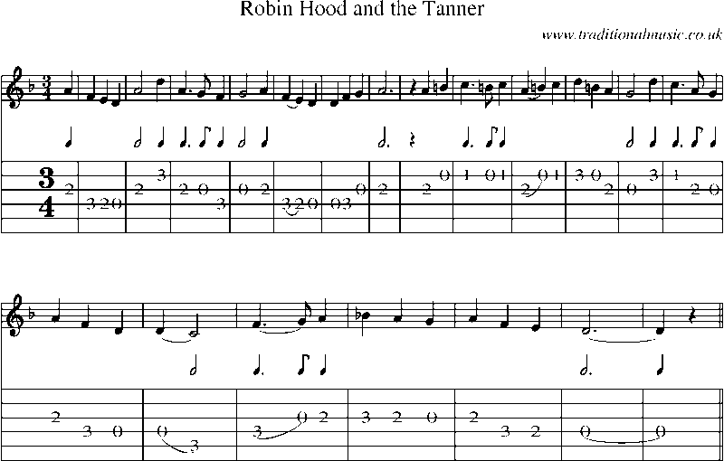 Guitar Tab and Sheet Music for Robin Hood And The Tanner