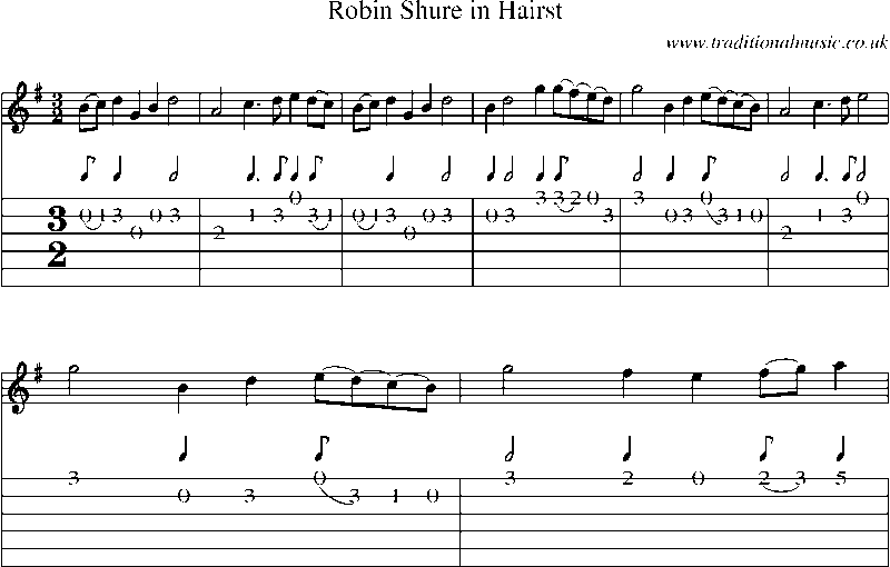Guitar Tab and Sheet Music for Robin Shure In Hairst