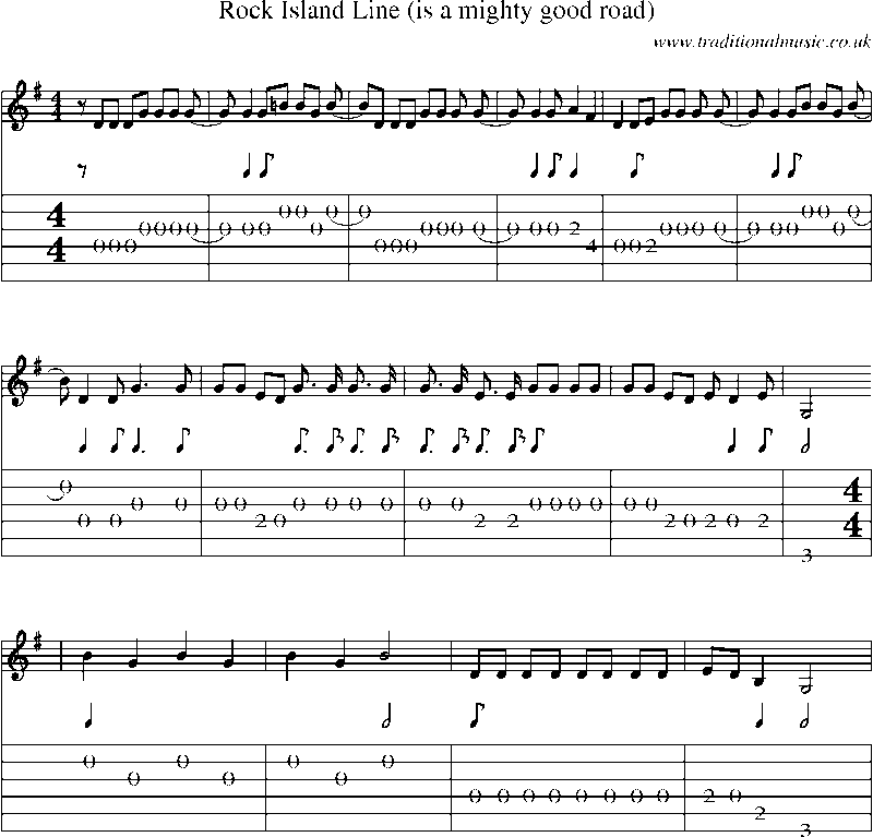 Guitar Tab and Sheet Music for Rock Island Line (is A Mighty Good Road)