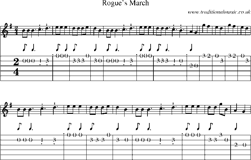 Guitar Tab and Sheet Music for Rogue's March