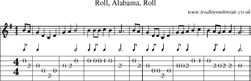 Guitar Tab and Sheet Music for Roll, Alabama, Roll(1)