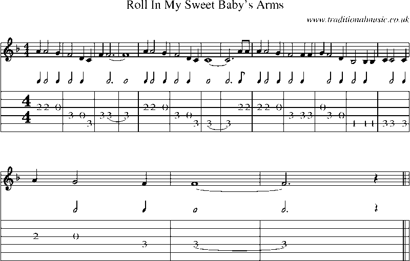 Guitar Tab and Sheet Music for Roll In My Sweet Baby's Arms