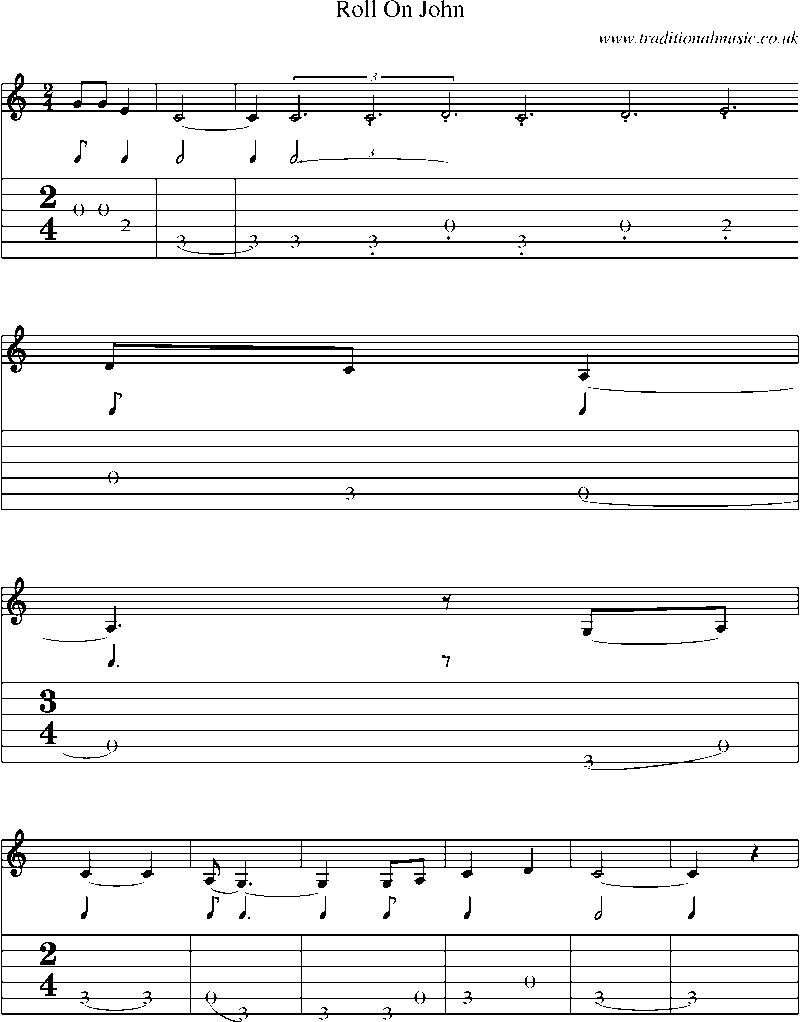 Guitar Tab and Sheet Music for Roll On John