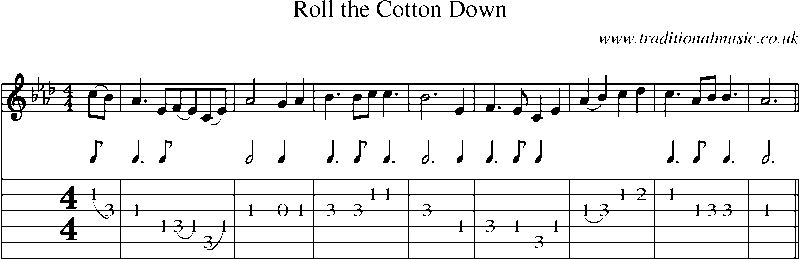 Guitar Tab and Sheet Music for Roll The Cotton Down(1)