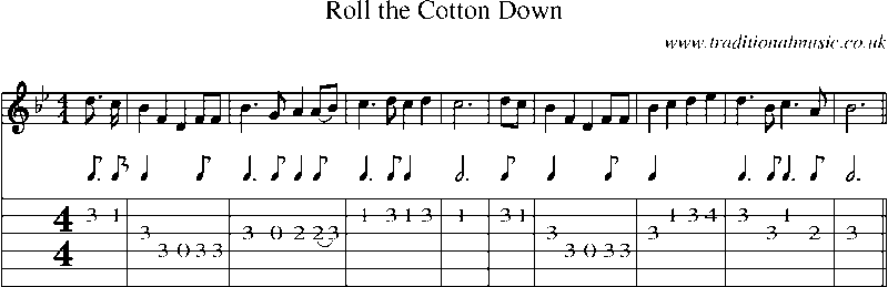 Guitar Tab and Sheet Music for Roll The Cotton Down