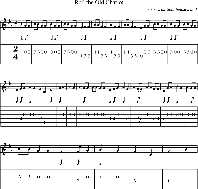 Guitar Tab and Sheet Music for Roll The Old Chariot