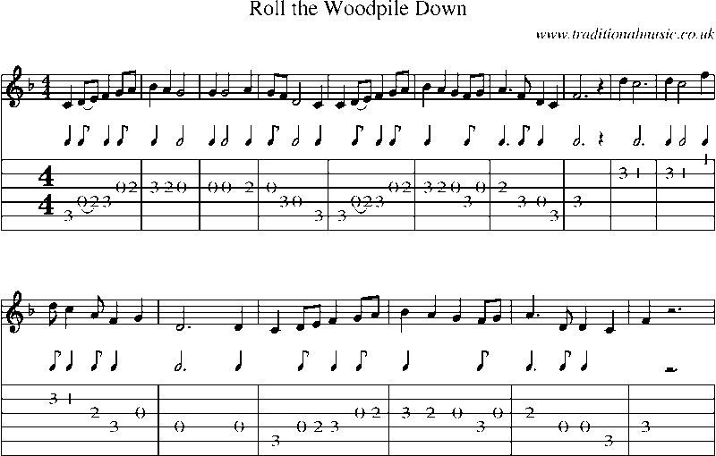 Guitar Tab and Sheet Music for Roll The Woodpile Down