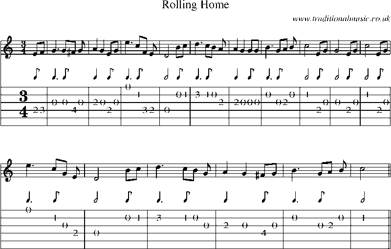 Guitar Tab and Sheet Music for Rolling Home(1)