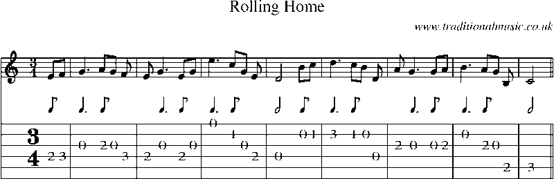 Guitar Tab and Sheet Music for Rolling Home