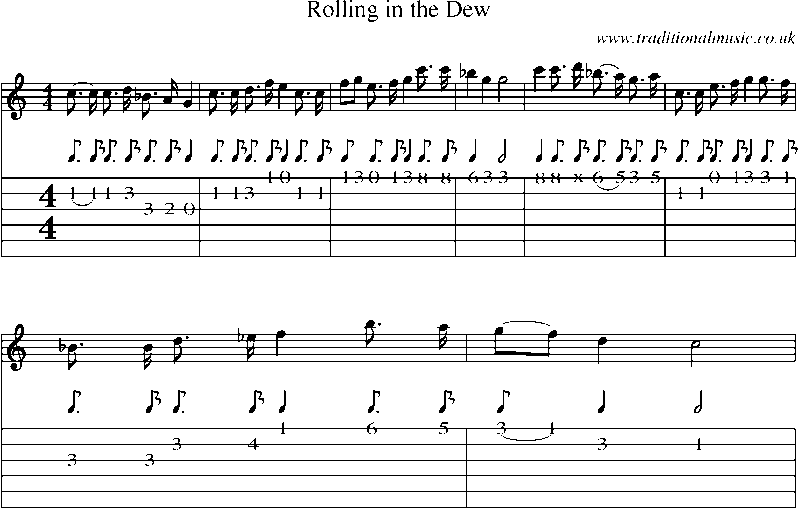 Guitar Tab and Sheet Music for Rolling In The Dew(1)