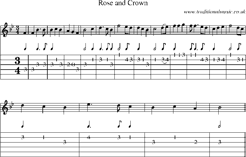 Guitar Tab and Sheet Music for Rose And Crown
