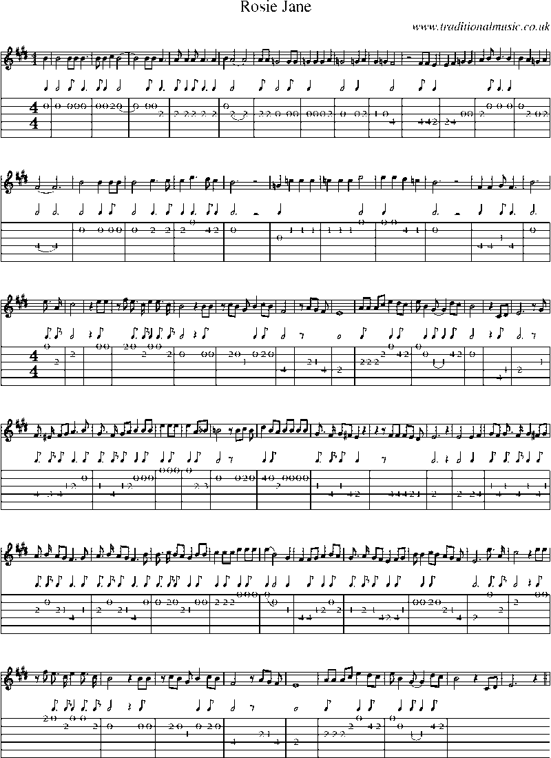 Guitar Tab and Sheet Music for Rosie Jane