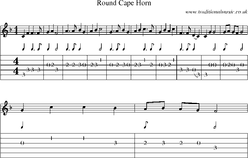Guitar Tab and Sheet Music for Round Cape Horn