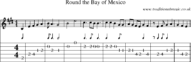 Guitar Tab and Sheet Music for Round The Bay Of Mexico