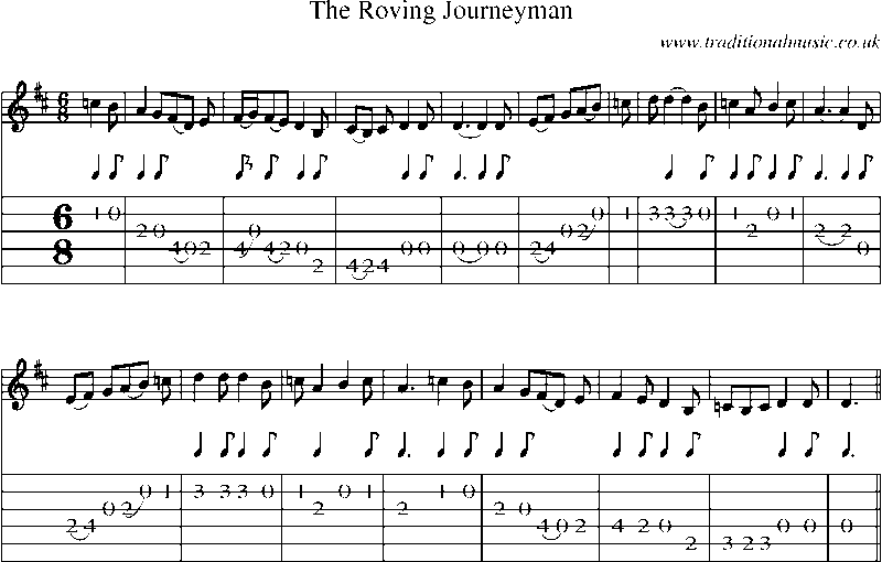 Guitar Tab and Sheet Music for The Roving Journeyman