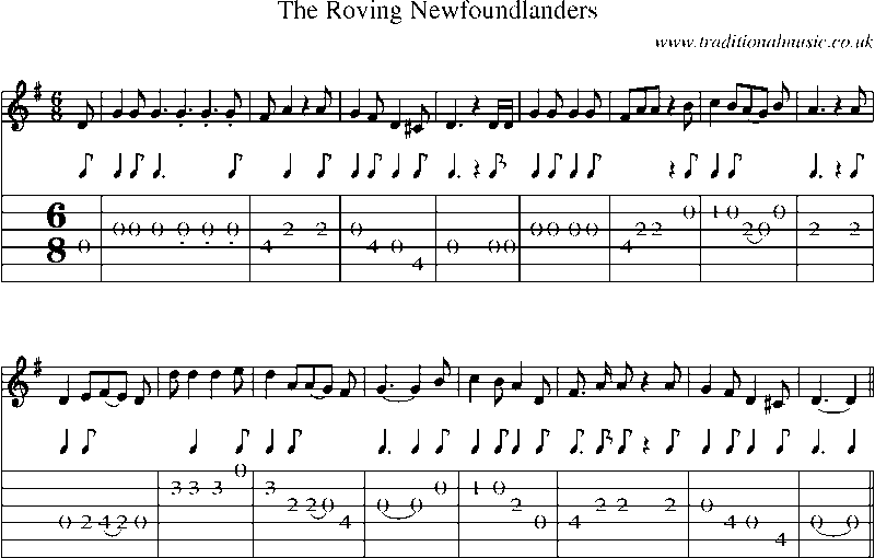 Guitar Tab and Sheet Music for The Roving Newfoundlanders